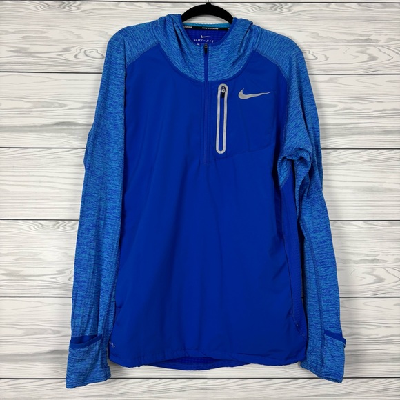 Nike Other - Nike Running Dri-Fit Blue Grid Fleece Half Zip Pullover Hoodie Large
